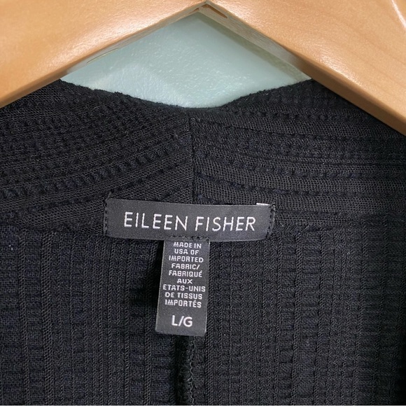 Eileen Fisher Black Cotton Blend Sz L Cardigan‎ Gauze Lightweight Pockets - Picture 2 of 6